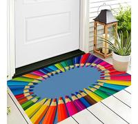 Paillasson D'Entrée,Couleur Cercle De Crayon Tapis De Bienvenue,80X120Cm Tapis D'Entrée Antidérapant pour Intérieur Et Extérieur Esthétique du Dessin Animé Motif 3D pour Cuisine