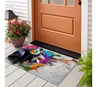 Paillasson D'Entrée De Bienvenue Casque Audio De Rue Gorille Paillasson Entree Antidérapant Animal Éclaboussé D'Encre Pour Extérieur Intérieur Tapis De Porte Lavable Pour Couloir, Gris 60X90Cm