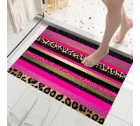 Paillasson D'Entrée De Bienvenue Patchwork Léopard Scintillant Paillasson Entree Antidérapant Rayures Animalières Pour Extérieur Intérieur Tapis De Porte Lavable Pour Couloir, Rose Vif 45X75Cm
