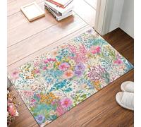 Paillasson D'Entrée De Bienvenue Prairie Fleurs Sauvages Peinte Main Paillasson Entree Antidérapant Plantes Romantiques Pour Extérieur Intérieur Tapis De Porte Lavable Pour Couloir, Pastel 45X75Cm