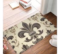 Paillasson d'entrée d'intérieur et d'extérieur 40,6 x 61 cm antidérapant lavable Tapis de sol lavable Motif fleur de lys et armoiries Tapis de porte pour entrée Super absorbant