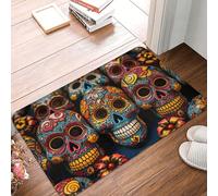 Paillasson d'entrée d'intérieur et d'extérieur de 40,6 x 61 cm - Antidérapant - Motif crânes colorés - Tapis d'entrée absorbant et résistant à la saleté pour entrée, intérieur, terrasse