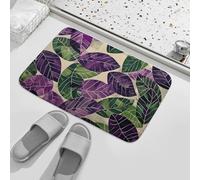Paillasson d'entrée d'intérieur et d'extérieur de 50 x 80 cm, antidérapant, motif feuilles vertes et violettes, tapis d'entrée absorbant et résistant à la saleté pour entrée, intérieur, patio