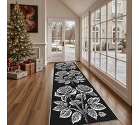 Paillasson d'Entrée Floral Rose Fleur Absorbant et Lavable, Tapis de Cuisine Long Antidérapant Peinture à l'encre Fleur Tapis de Couloir Vintage Feuille Décoratif pour Devant Evier 80x300 cm