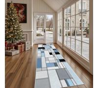 Paillasson d'Entrée Géométrique Carré Absorbant et Lavable, Tapis de Cuisine Long Antidérapant Abstrait Rectangle Tapis de Couloir Moderne Mosaïque Décoratif pour Devant Evier Chambre 80x300 cm