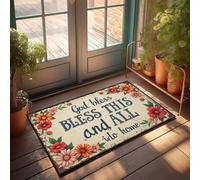 Paillasson d'entrée « God Bless This Home : A Warm Floral Welcome Sign Doormat Welcome Rugs » - Décoration extérieure pour homme (50 x 80 cm)
