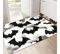 Paillasson d'entrée Intérieur, Halloween Nuages Chauves-Souris Paillasson d'entrée Facile à Nettoyer, 90x150cm, Tapis Toutes Saisons, 3D Stéréo Vision Tapis Mystère, Noir Blanc