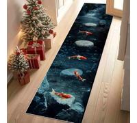 Paillasson d'Entrée Japonais Koï Absorbant et Lavable, Tapis de Cuisine Long Antidérapant Oriental Roches Tapis de Couloir Paysage Naturel Décoratif pour Devant Evier Chambre 80x300 cm