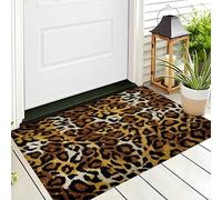 Paillasson D'Entrée,Jaune Brunâtre Imprimé Léopard Personnalisé Tapis De Bienvenue,50X80Cm Tapis D'Entrée Antidérapant pour Intérieur Et Extérieur Textures Animales Motif 3D pour Cuisine
