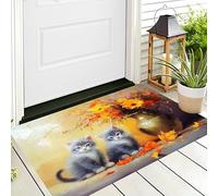 Paillasson D'Entrée,Jaune Grisâtre Chat Fleur Tapis De Bienvenue,70X100Cm Tapis D'Entrée Antidérapant pour Intérieur Et Extérieur Peinture À l'huile d'animaux Motif 3D pour Cuisine