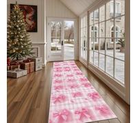Paillasson d'Entrée Mignon Nœud Papillon Absorbant et Lavable, Tapis de Cuisine Long Antidérapant Plaid Carreau Tapis de Couloir Romantique Perle Décoratif pour Devant Evier Chambre 80x300 cm