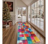 Paillasson d'Entrée Moderne Carreaux Absorbant et Lavable, Tapis de Cuisine Long Antidérapant Géométrique Carré Tapis de Couloir Mosaïque Rectangle Décoratif pour Devant Evier Chambre 80x300 cm