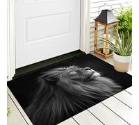 Paillasson D'Entrée,Noir Et Blanc Lion Puissant Tapis De Bienvenue,60X90Cm Tapis D'Entrée Antidérapant pour Intérieur Et Extérieur Photographier des Animaux Motif 3D pour Cuisine