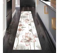 Paillasson d'Entrée Oriental Lotus Absorbant et Lavable, Tapis de Cuisine Long Antidérapant Peinture à l'encre Fleur Tapis de Couloir Dessin Botanique Décoratif pour Devant Evier Chambre 80x300 cm