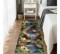 Paillasson d'Entrée Paysage Naturel Cascade Absorbant et Lavable, Tapis de Cuisine Long Antidérapant Scène Naturelle Rivière Tapis de Couloir Forêt Arbre Décoratif pour Devant Evier Chambre 80x300 cm
