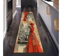 Paillasson d'Entrée Rétro Femme Absorbant et Lavable, Tapis de Cuisine Long Antidérapant Vintage Voiture Tapis de Couloir Paris Ville Décoratif pour Devant Evier Chambre 80x300 cm