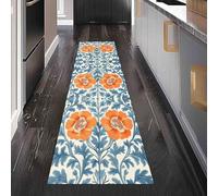 Paillasson d'Entrée Rétro Pavot Absorbant et Lavable, Tapis de Cuisine Long Antidérapant Botanique Motif Tapis de Couloir Art Nouveau Fleur Décoratif pour Devant Evier Chambre 80x300 cm