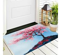 Paillasson D'Entrée,Rose Fleurs De Cerisier Au Sommet des Montagnes Tapis De Bienvenue,80X120Cm Tapis D'Entrée Antidérapant pour Intérieur Et Extérieur Paysage À L'Encre Motif 3D pour Cuisine