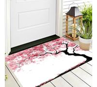 Paillasson D'Entrée,Rose Fleurs De Cerisier en Pleine Floraison Tapis De Bienvenue,90X150Cm Tapis D'Entrée Antidérapant pour Intérieur Et Extérieur Plantes À L'Aquarelle Motif 3D pour Cuisine