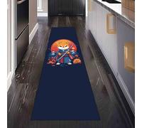 Paillasson d'Entrée Style Japonais Shiba Inu Absorbant et Lavable, Tapis de Cuisine Long Antidérapant Dessin Animé Samouraï Tapis de Couloir Décoratif pour Devant Evier Chambre 80x300 cm
