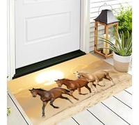 Paillasson Désert Troupeau De Chevaux, Attrape-Poussière Scène De Chevaux Au Galop Au Coucher du Soleil Fin Tapis De Sol, Tapis Antidérapant à Poils Courts pour Entrée, Cuisine D'entrée, 80 x 120 cm