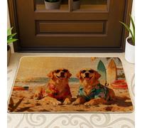 Paillasson d'été décontracté avec motifs de chiens - Chemises hawaïennes - Lunettes de soleil d'été - Jaune - Antidérapant - Décoration extérieure pour porte d'entrée, terrasse - 73,6 x 43,2 cm