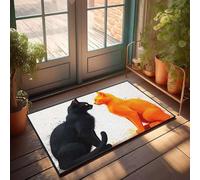 Paillasson d'extérieur amusant avec deux chats noirs et oranges face l'un à l'autre, accessoires de bar, décoration de chambre de garçons (40 x 60 cm)