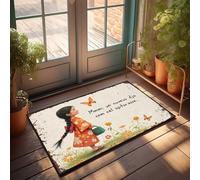 Paillasson d'extérieur amusant fille en robe orange avec papillon et fleurs - Décoration d'automne (50 x 80 cm)