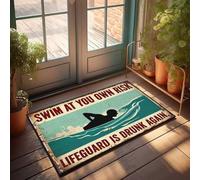 Paillasson d'extérieur amusant Swim At Your Own Risk: The Drunk Lifeguard Panneau d'avertissement Paillasson Décoration d'automne Extérieur (65 x 90 cm)