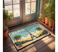 Paillasson d'extérieur Grand Paris : Tour Eiffel, palmiers, et un coucher de soleil tropical, tapis de sol décoratif pour entrée de maison (65 x 90 cm)