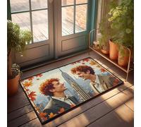 Paillasson d'extérieur paysage urbain automnal avec deux figurines devant l'Empire State Bui Paillasson ferme, cuisine, cadeau pour mari (50 x 80 cm)