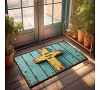 Paillasson d'extérieur rustique en forme de croix avec message « Come To You Rest » sur bois vieilli Ba Paillasson d'hiver Tapis de bienvenue pour porche (50 x 80 cm)