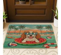 Paillasson d'extérieur ultra fin, motif cavalier King Charles Spaniel de plage, noir, 73,6 x 43,2 cm, petit imprimé amusant chaussures hors de la porte pour terrasse