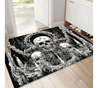 Paillasson d'halloween 50x80cm, Décoration de Crâne Chaînes, Tapis Mystère pour Effrayante, Porche, Entrée de Fête, Décor Effrayante pour Farces d'halloween, Noir Blanc