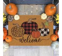 Paillasson d'Halloween citrouille bienvenue avec fibre de coco - Tapis d'entrée extérieur et intérieur - Dos en caoutchouc antidérapant, parfait pour les vacances d'automne, 50 x 80 cm