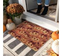 Paillasson d'Halloween citrouille orange Jack-O'-Lantern pour décoration d'automne, tapis d'entrée en caoutchouc antidérapant, imperméable, anti-poussière, facile à nettoyer, 73,6 x 43,2 cm