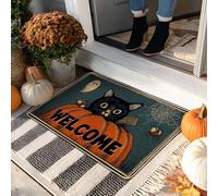 Paillasson d'Halloween en forme de chat noir pour entrée intérieure et extérieure, décoration d'automne, tapis de porte en caoutchouc imperméable, antidérapant, absorbant la poussière, facile à