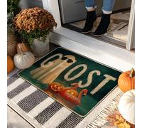 Paillasson d'Halloween fantôme, citrouille verte pour entrée intérieure et extérieure, décoration d'automne, caoutchouc imperméable, antidérapant, absorbant la poussière, facile à nettoyer, 73,6 x
