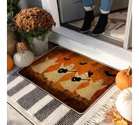 Paillasson d'Halloween fantôme orange effrayant pour décoration intérieure et extérieure, tapis d'entrée en caoutchouc antidérapant résistant à l'eau, facile à nettoyer, 73,7 x 43,2 cm