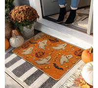 Paillasson d'Halloween fantôme orange, tapis d'entrée effrayant pour décoration intérieure et extérieure, antidérapant, imperméable, anti-poussière, facile à nettoyer, 73,7 x 43,2 cm