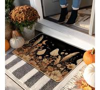 Paillasson d'Halloween fantôme, tapis d'entrée floral noir et doré pour décoration d'automne, tapis en caoutchouc imperméable antidérapant pour extérieur et intérieur, facile d'entretien, 73,6 x 43,2