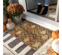 Paillasson d'Halloween fantômes citrouille beige pour décoration intérieure et extérieure, motif zigzag, antidérapant, imperméable, facile à nettoyer, 73,6 x 43,2 cm