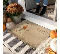 Paillasson d'Halloween squelette citrouille orange pour entrée intérieure et extérieure, décoration rustique, antidérapant, résistant à l'eau, facile à nettoyer, 73,6 x 43,2 cm