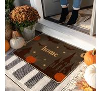 Paillasson d'Halloween, tapis d'entrée citrouille et chauve-souris marron pour décoration intérieure et extérieure, en caoutchouc antidérapant, imperméable, facile à nettoyer, 73,6 x 43,2 cm