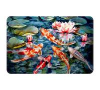 Paillasson d'intérieur 40 x 60 cm pour salon, poisson koï japonais, lotus, paillasson pour chambre à coucher, tapis de sol