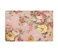Paillasson d'intérieur antidérapant, lavable et absorbant, motif fleurs roses, France Paris, 50 x 80 cm