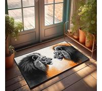 Paillasson d'intérieur avec deux lions qui se font face avec des expressions intenses - Tapis d'automne - Paillasson d'extérieur (50 x 80 cm)