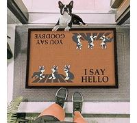 Paillasson d'intérieur avec impression « Welcome » - Motif route de Boston Terrier « I Say Hello You Say Goodbye » - Décoration d'intérieur - Cadeau de pendaison de crémaillère