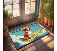 Paillasson d'intérieur avec inscription « Believe in Yourself » : motif chien surfeur - Tapis de cuisine amusant pour porte d'entrée (50 x 80 cm)
