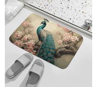 Paillasson d'intérieur et d'extérieur de 40,6 x 61 cm - Tapis d'entrée antidérapant - Motif paon oriental sur arbre floral - Tapis d'entrée absorbant et résistant à la saleté pour entrée, intérieur,